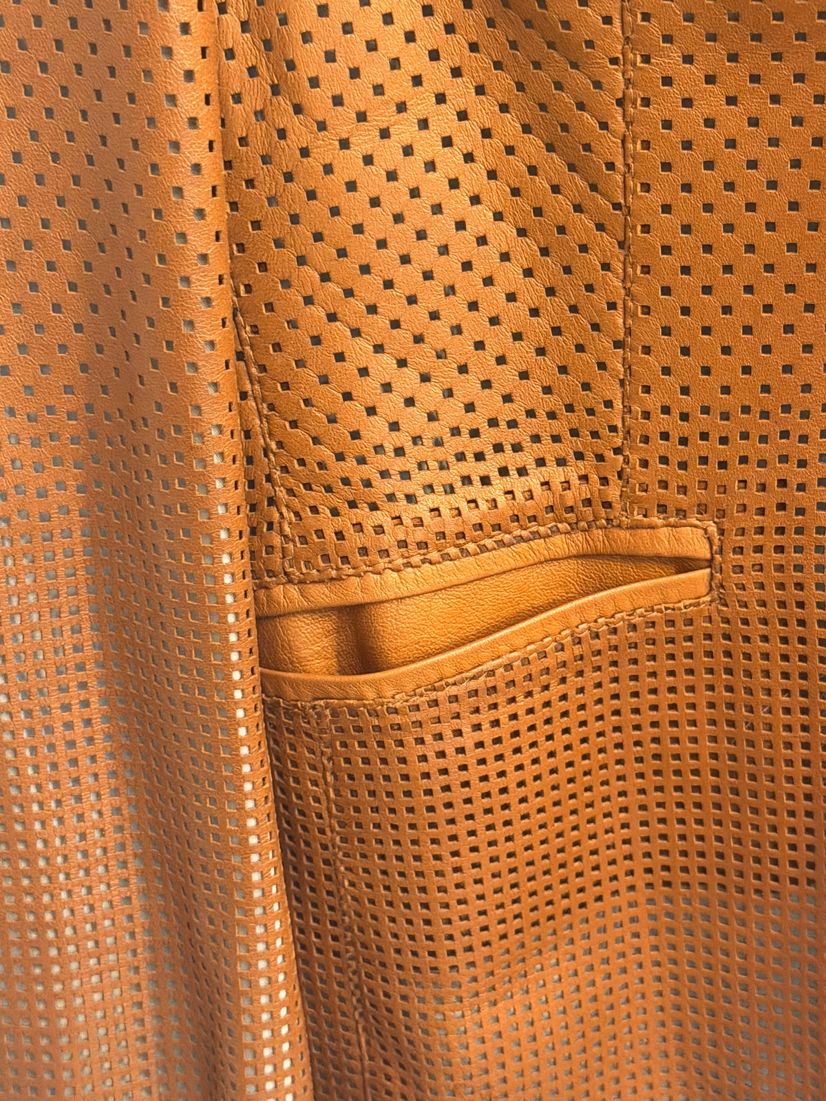 Piazza Sempione Leather Brown Laser Cut Double Button Blazer