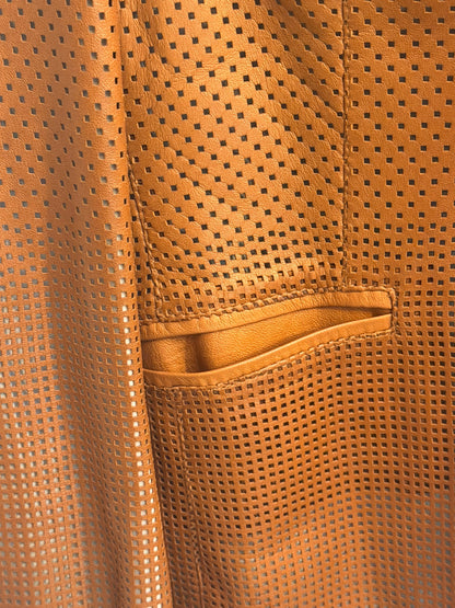 Piazza Sempione Leather Brown Laser Cut Double Button Blazer