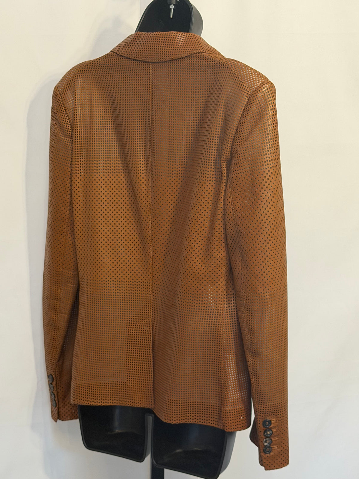 Piazza Sempione Leather Brown Laser Cut Double Button Blazer