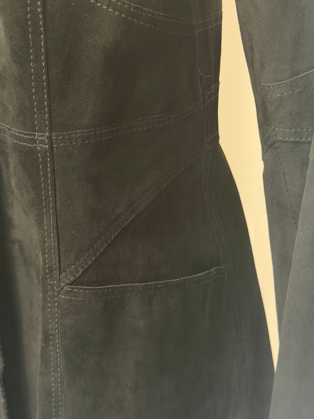 ARTICO Black Suede Exterior w/ Navy Leather Interior Bronze Button Mid-Length Jacket