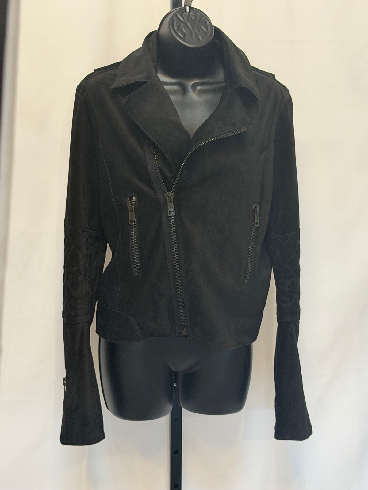 Balenciaga Suede Black Moto Jacket w Quilted Detail