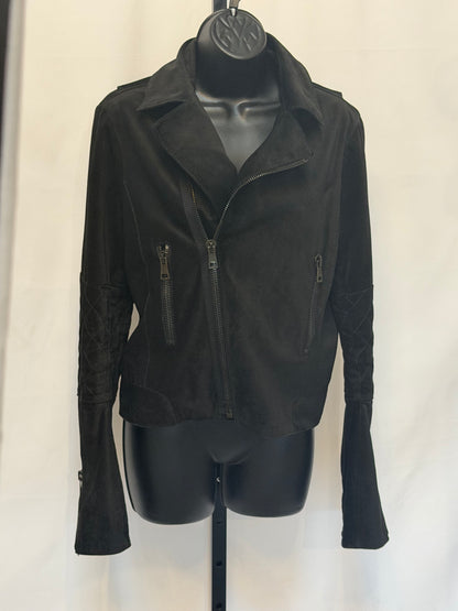 Balenciaga Suede Black Moto Jacket w Quilted Detail