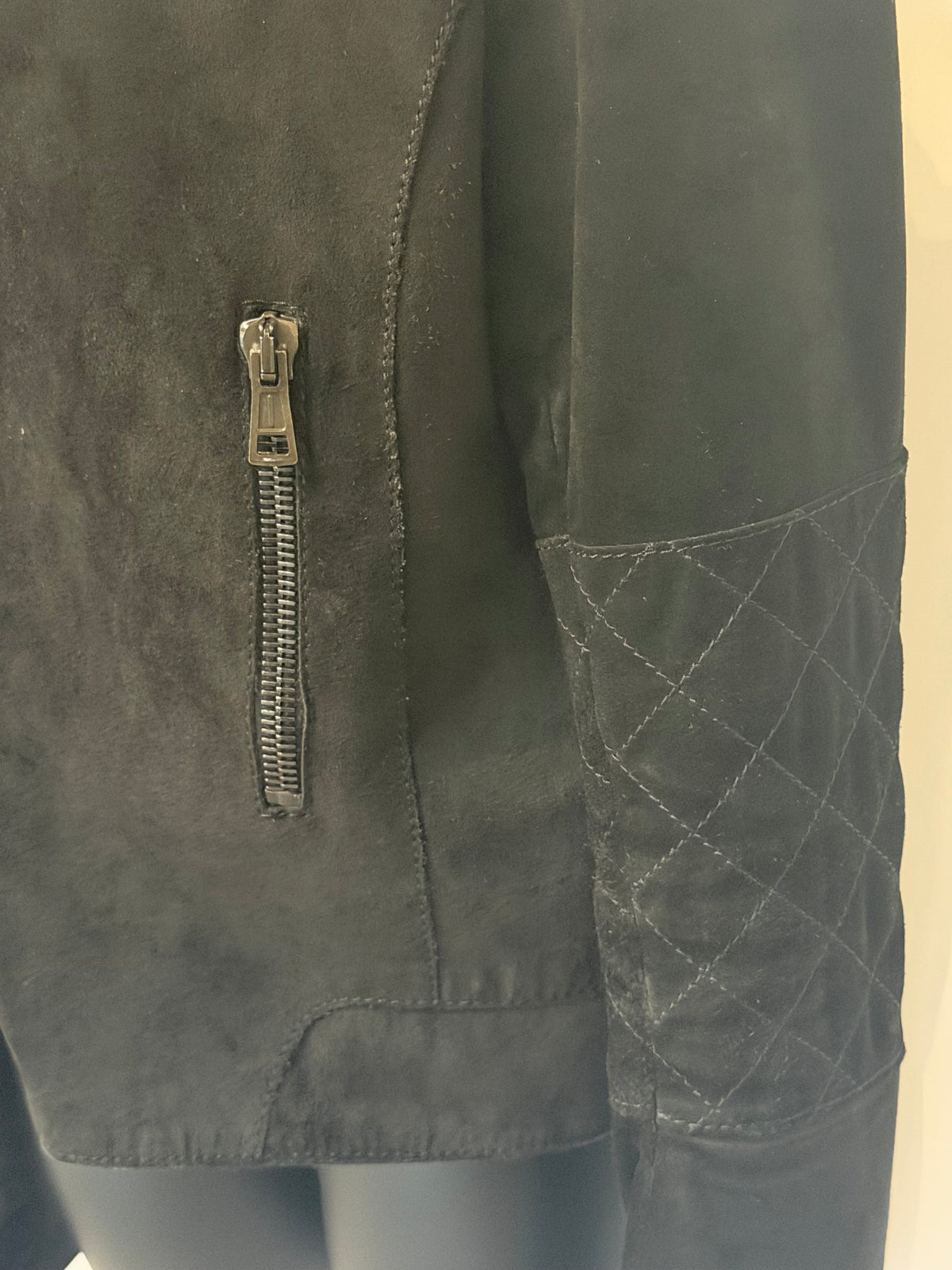 Balenciaga Suede Black Moto Jacket w Quilted Detail