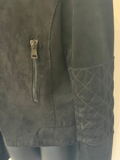 Balenciaga Suede Black Moto Jacket w Quilted Detail
