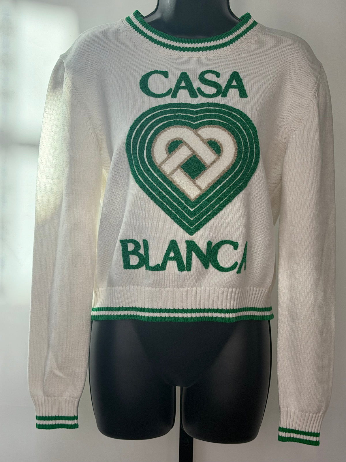 Casa Blanca White w/ Kelly Green Detail Crew Neck Sweater