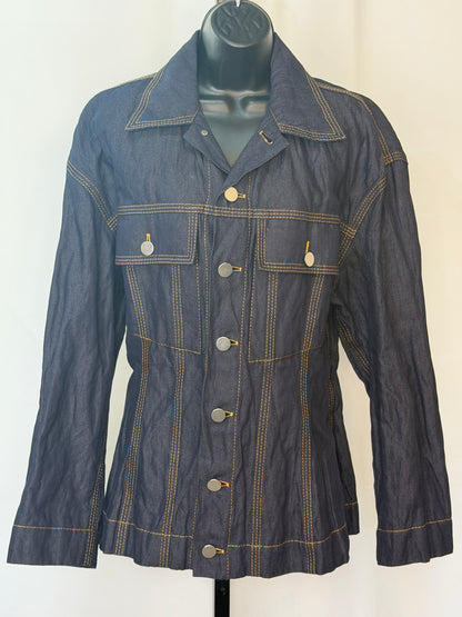 Bottega Veneta Dark Blue Gold Stitching Button Up Jean Jacket NWT
