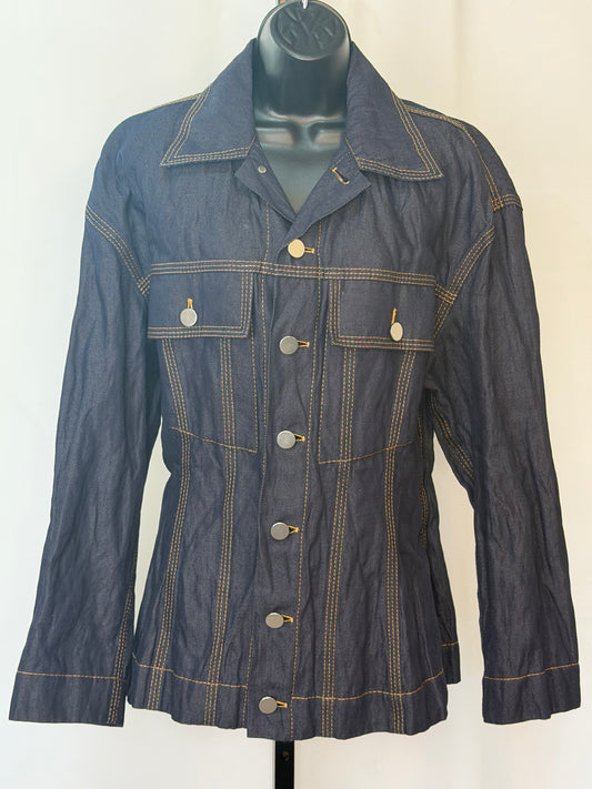 Bottega Veneta Dark Blue Gold Stitching Button Up Jean Jacket NWT