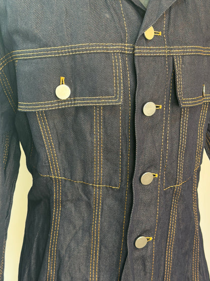 Bottega Veneta Dark Blue Gold Stitching Button Up Jean Jacket NWT