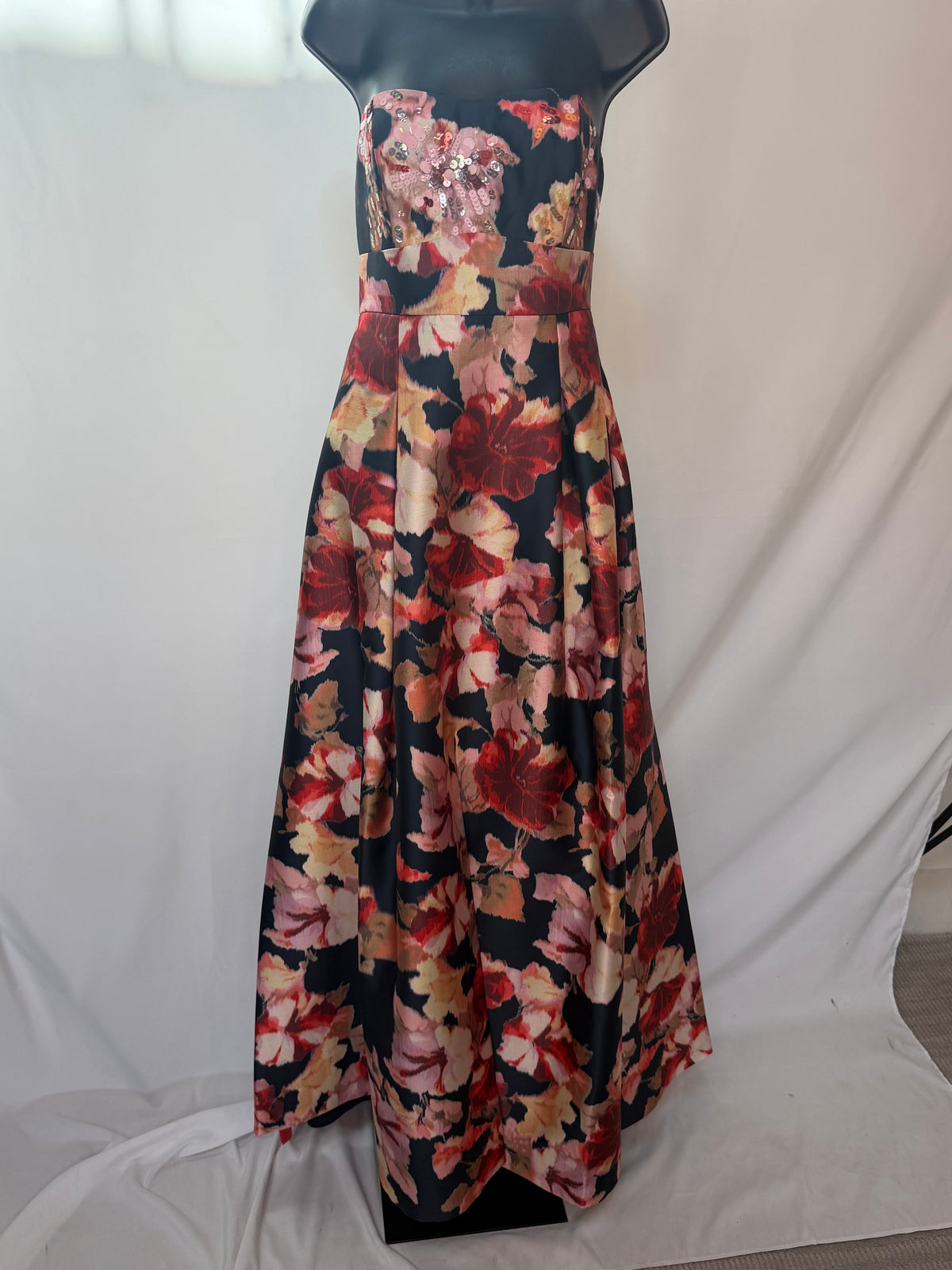 Sachin & Babi Navy Red Pink w Sequin Strapless Gown w Slit NWT