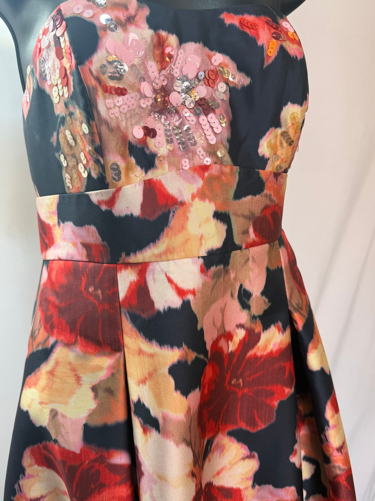 Sachin & Babi Navy Red Pink w Sequin Strapless Gown w Slit NWT