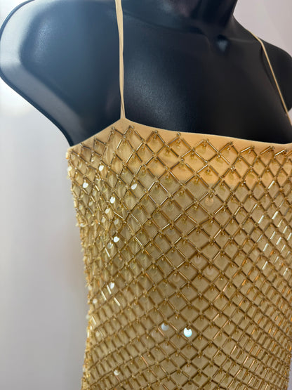 Retrofete Gold BOA EMBELLISHED KNIT DRESS NWT