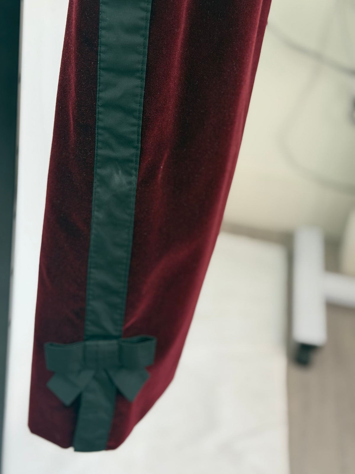 Louis Vuitton Black Burgundy Velvet Midi Skirt w Bow Detail