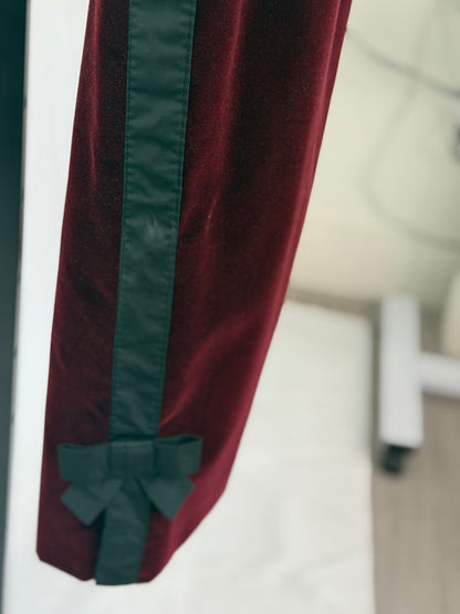 Louis Vuitton Black Burgundy Velvet Midi Skirt w Bow Detail