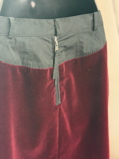Louis Vuitton Black Burgundy Velvet Midi Skirt w Bow Detail