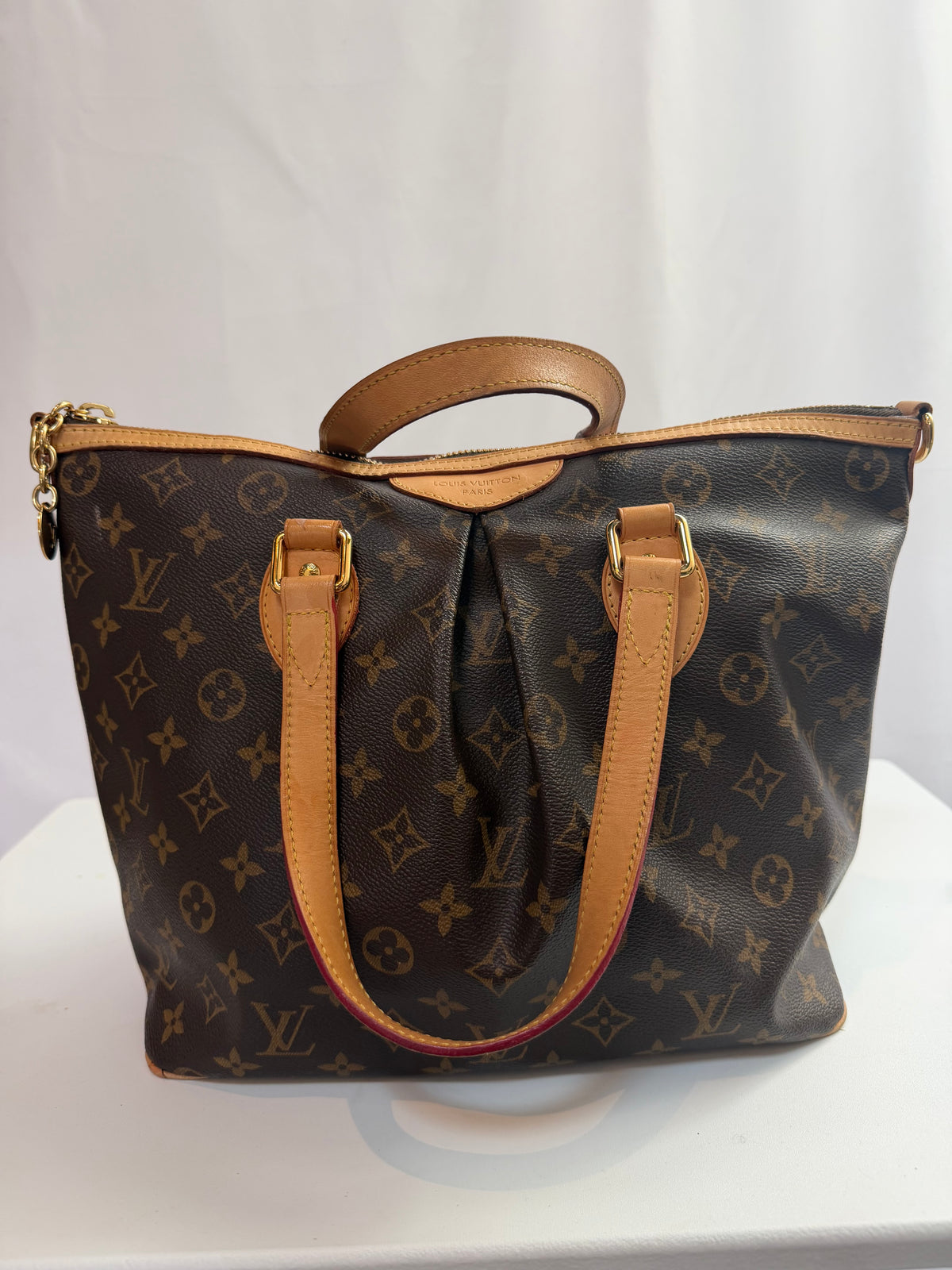 Louis Vuitton Monogram Palermo PM Pleated Tote Bag w Strap