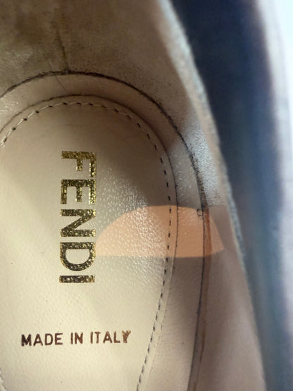 COMES WITH BOX - Fendi Taupe/Grey Leather Loafer Heels w/ Toe Tassels