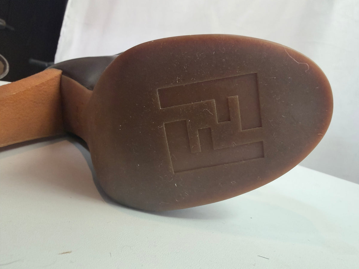 COMES WITH BOX - Fendi Taupe/Grey Leather Loafer Heels w/ Toe Tassels