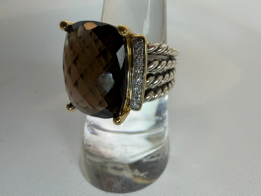 David Yurman 18K Yellow Gold & Sterling Silver Smokey Quartz & Diamond Wheaton Ring