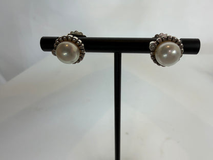 Lagos Sterling Silver, Pearl & Diamond Stud Earrings