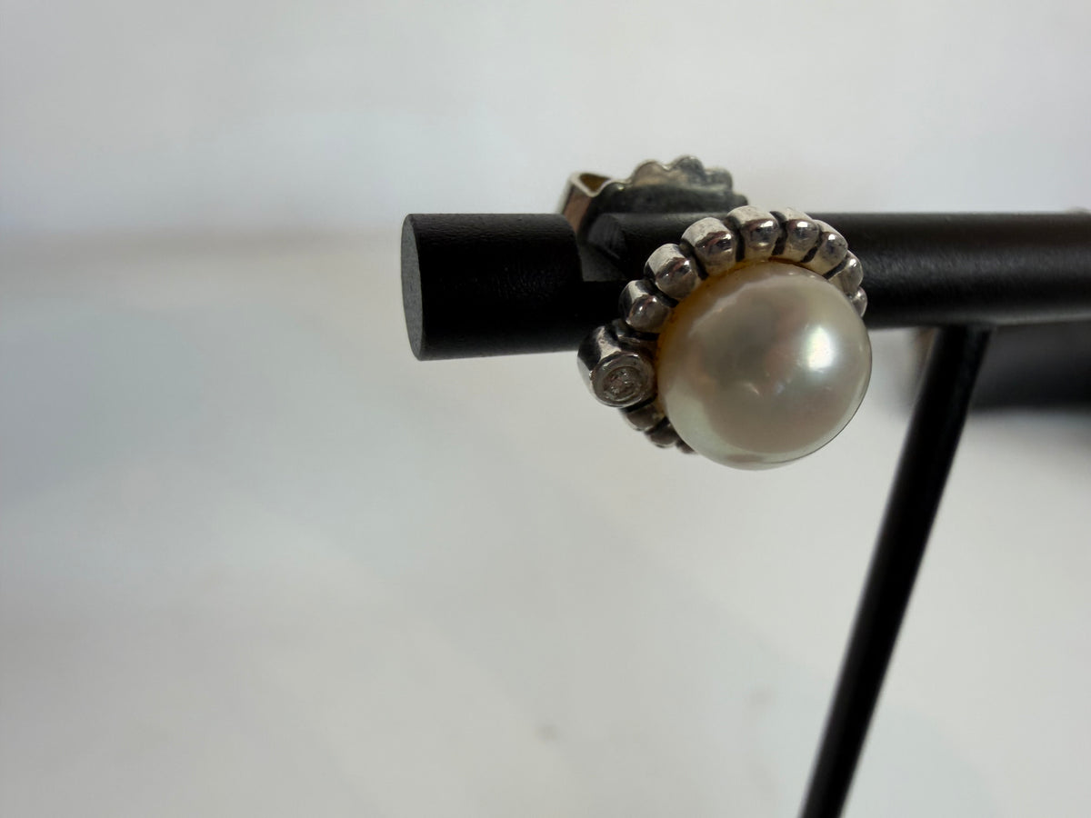 Lagos Sterling Silver, Pearl & Diamond Stud Earrings