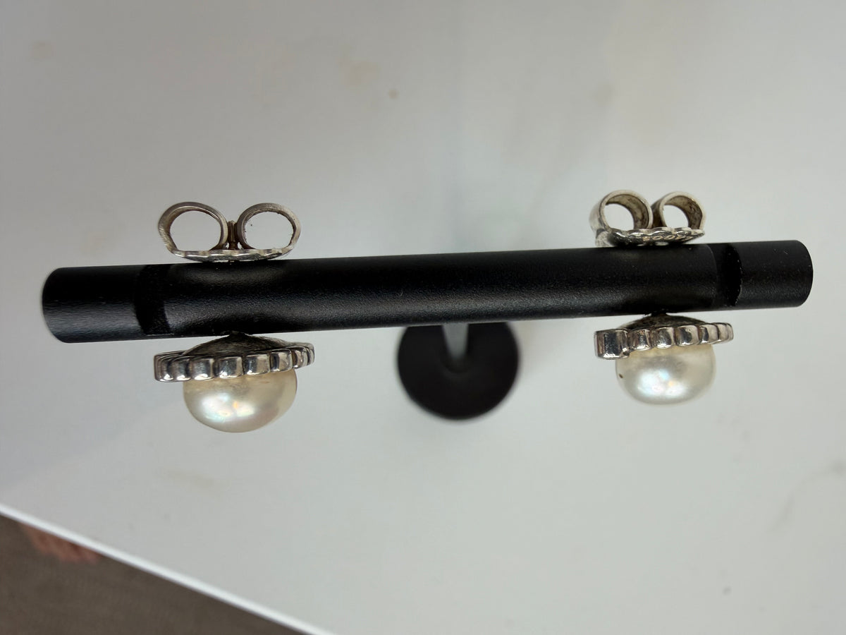 Lagos Sterling Silver, Pearl & Diamond Stud Earrings