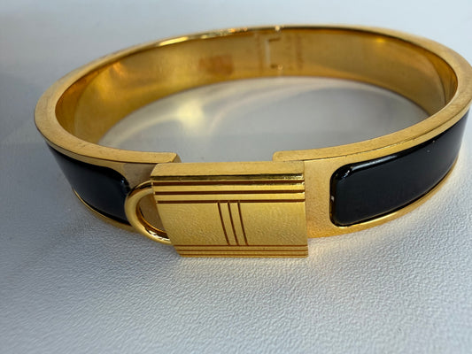 Hermes Clic Cadenas Bracelet in Black  Enamel & Yellow Plated Metal