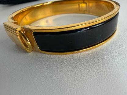 Hermes Clic Cadenas Bracelet in Black  Enamel & Yellow Plated Metal