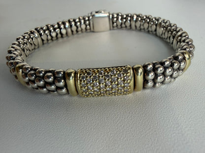 Lagos Sterling Silver & 18K Gold Diamond Caviar Bracelet