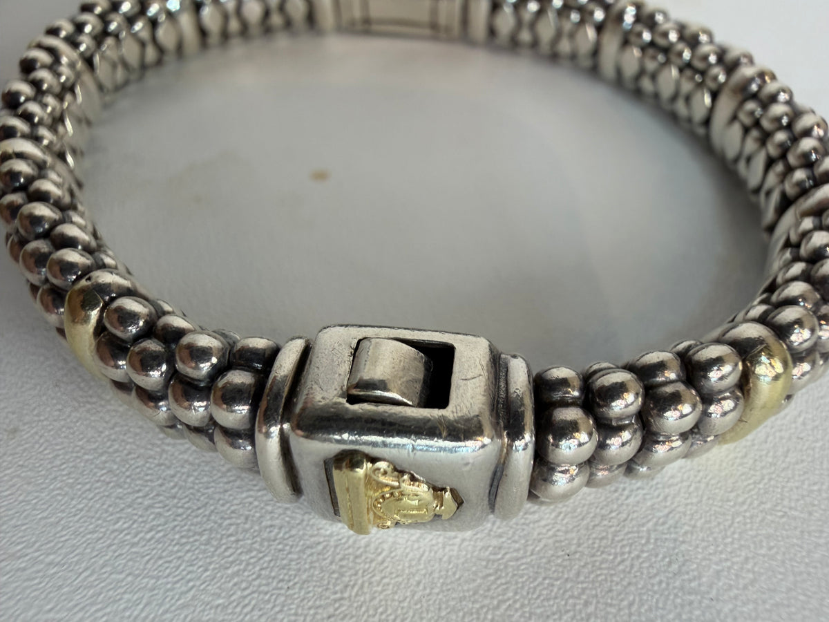 Lagos Sterling Silver & 18K Gold Diamond Caviar Bracelet