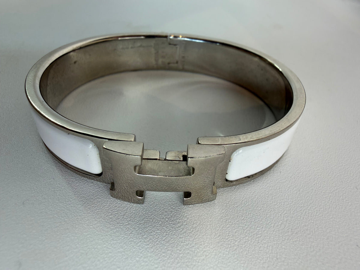 Hermes Clic H White & Palladium Bracelet