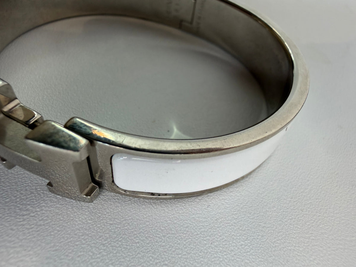 Hermes Clic H White & Palladium Bracelet