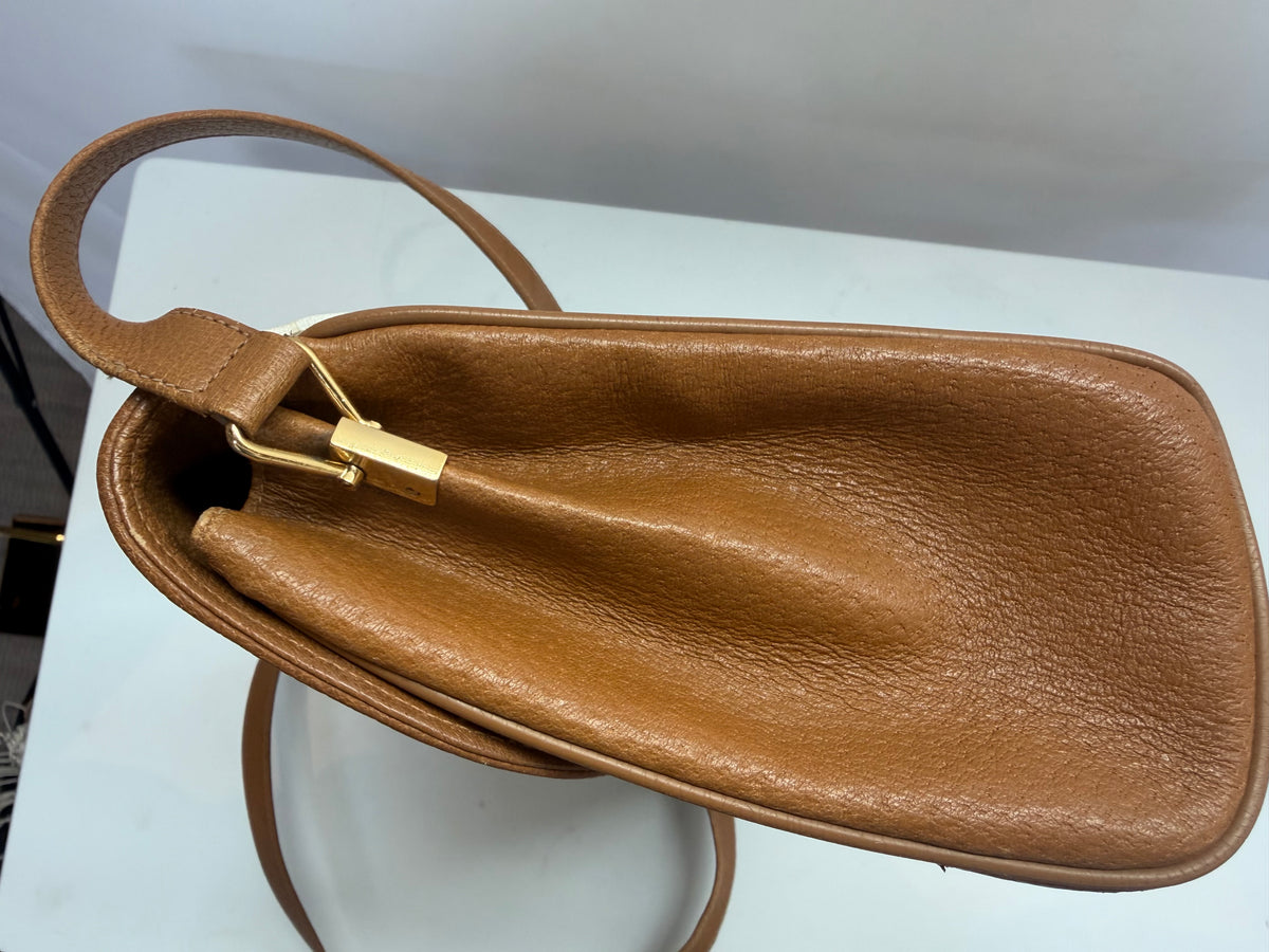 Gucci 1970's White Tan Leather GG Supreme Monogram Flap Crossbody Bag