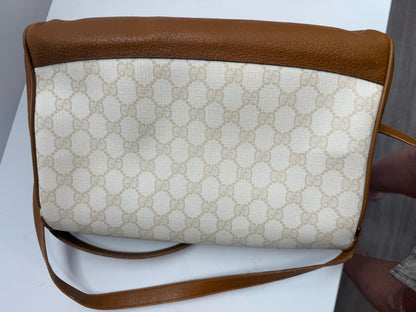 Gucci 1970's White Tan Leather GG Supreme Monogram Flap Crossbody Bag