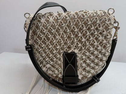 JW Anderson Beige Woven Crochet Silver Washer Satchel Crossbody Bag NWT - originally $2,240