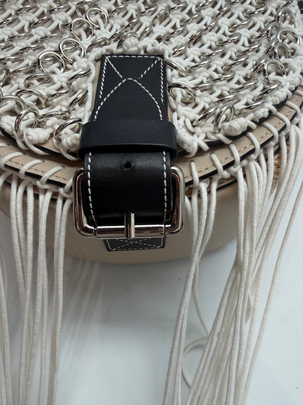 JW Anderson Beige Woven Crochet Silver Washer Satchel Crossbody Bag NWT - originally $2,240