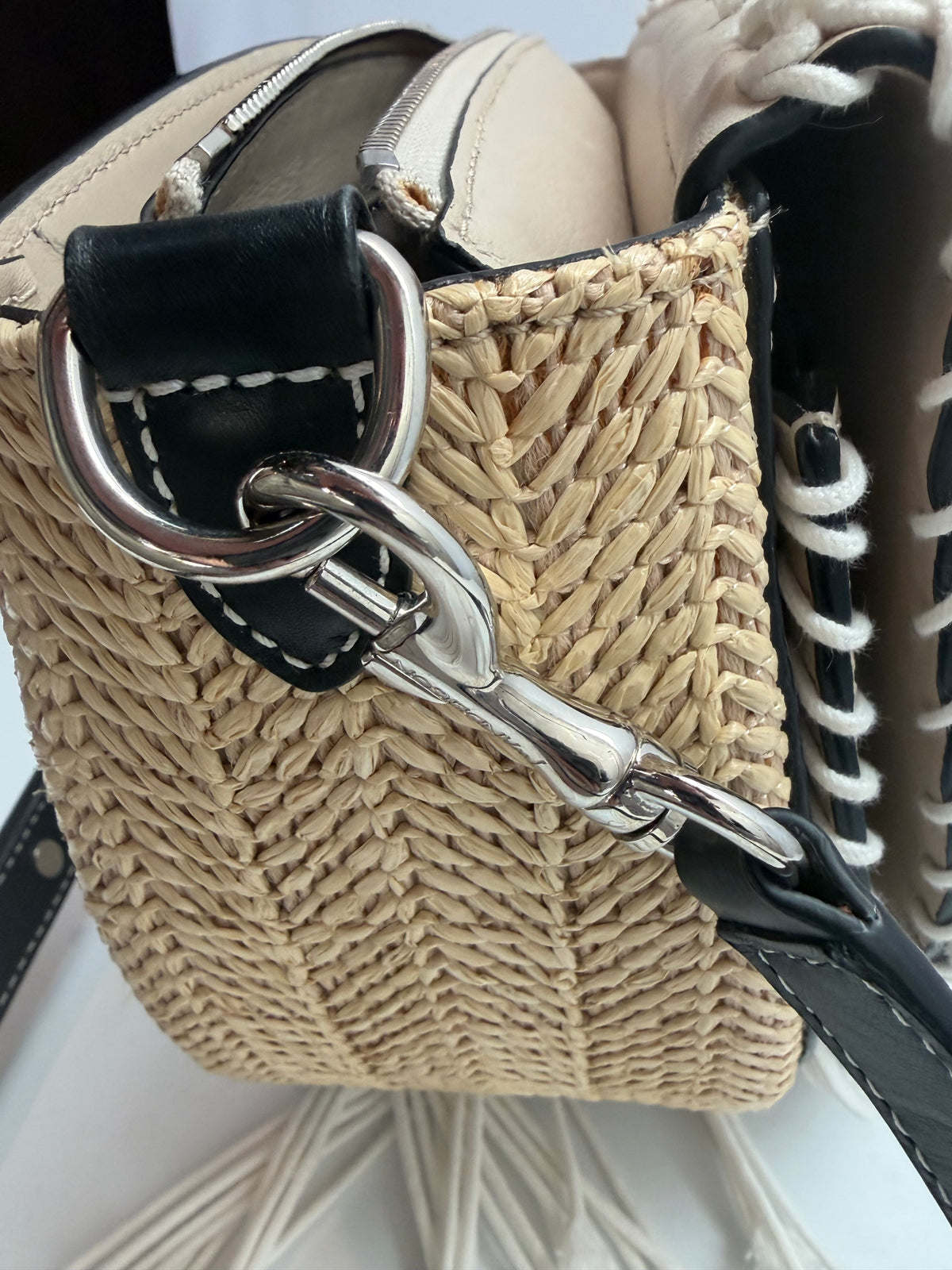 JW Anderson Beige Woven Crochet Silver Washer Satchel Crossbody Bag NWT - originally $2,240