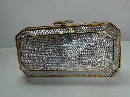 Judith Leiber Crystal-Encrusted Minaudiere Clutch w Gold Chain