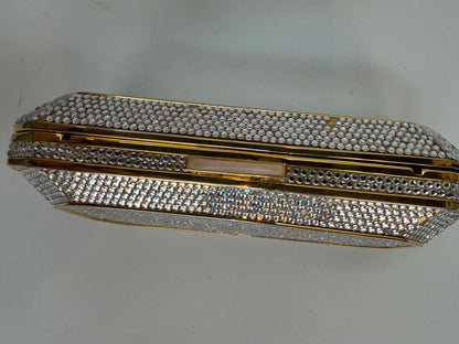 Judith Leiber Crystal-Encrusted Minaudiere Clutch w Gold Chain