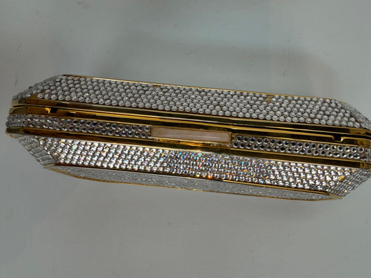 Judith Leiber Crystal-Encrusted Minaudiere Clutch w Gold Chain