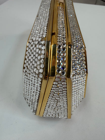 Judith Leiber Crystal-Encrusted Minaudiere Clutch w Gold Chain