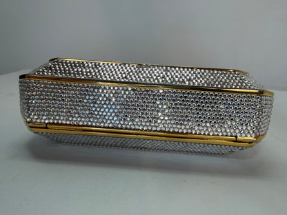 Judith Leiber Crystal-Encrusted Minaudiere Clutch w Gold Chain