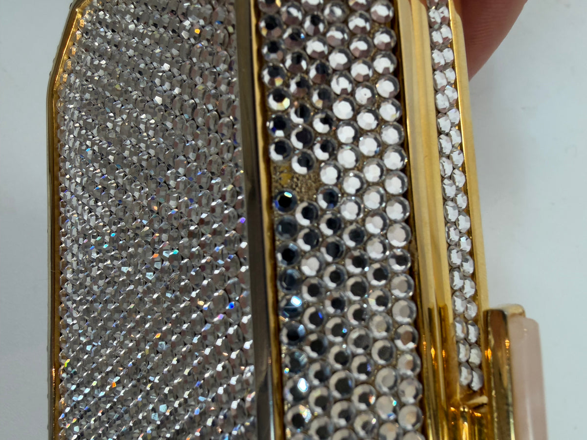 Judith Leiber Crystal-Encrusted Minaudiere Clutch w Gold Chain