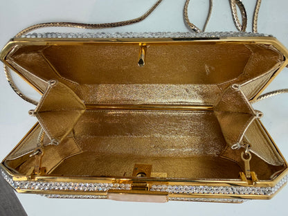 Judith Leiber Crystal-Encrusted Minaudiere Clutch w Gold Chain