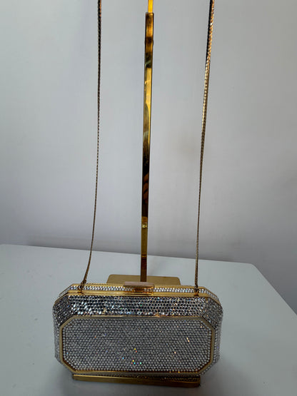 Judith Leiber Crystal-Encrusted Minaudiere Clutch w Gold Chain