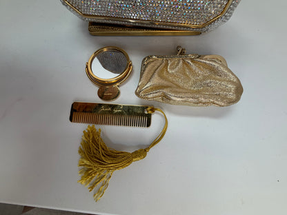 Judith Leiber Crystal-Encrusted Minaudiere Clutch w Gold Chain
