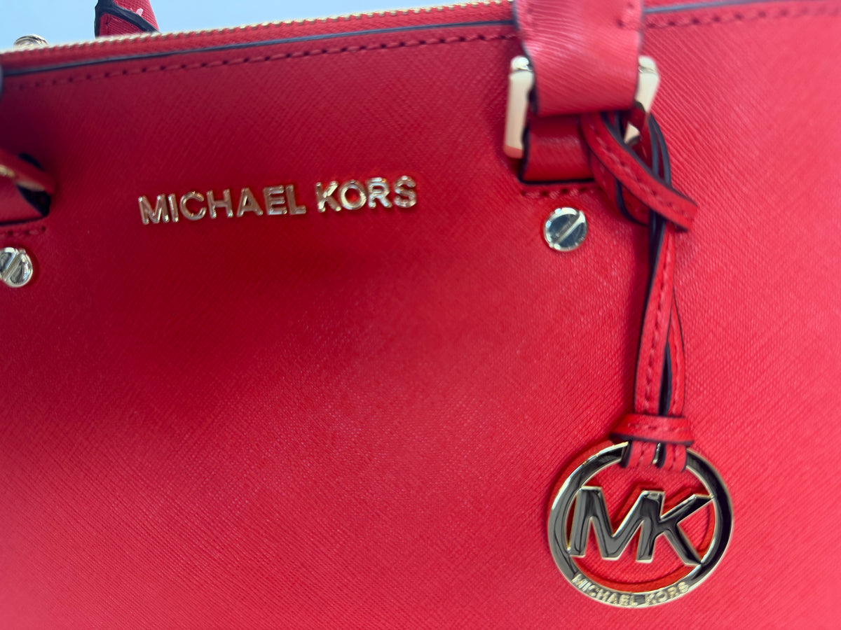 Michael Kors Mandarin Red Leather Satchel w Gold Hardware NWT