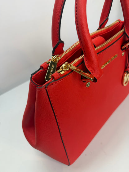 Michael Kors Mandarin Red Leather Satchel w Gold Hardware NWT