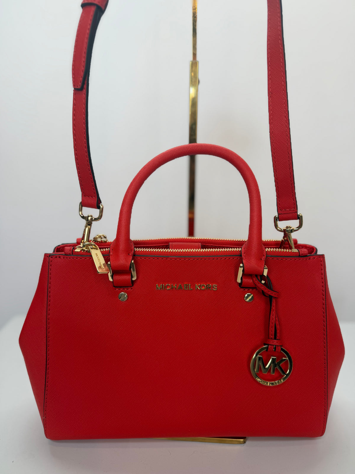Michael Kors Mandarin Red Leather Satchel w Gold Hardware NWT