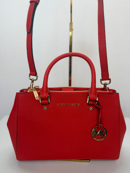 Michael Kors Mandarin Red Leather Satchel w Gold Hardware NWT
