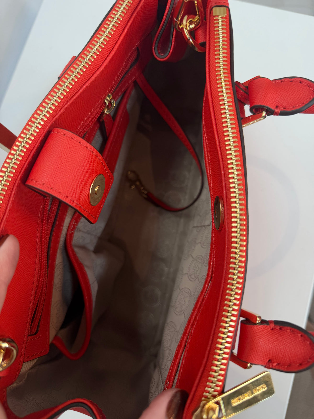 Michael Kors Mandarin Red Leather Satchel w Gold Hardware NWT